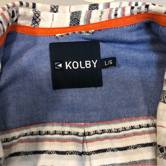 Kolby Men’s Button Down Shirt, Sz L, White/Blue/Red - Picture 10 of 12